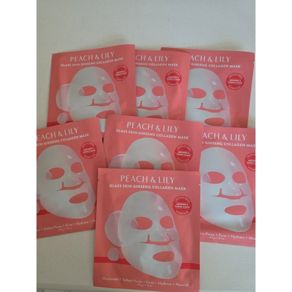 PEACH & LILY Glass Skin Ginseng Collagen Mask - Box of 7 Masks NEW